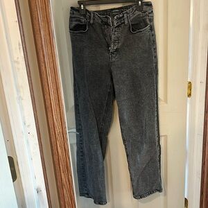 Acid washed black straight high waisted jeans